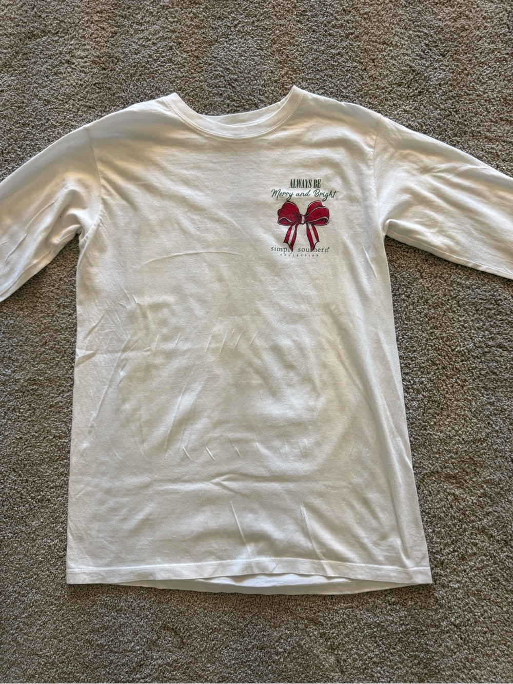 Simply Southern White Long Sleeve Tee with Red Bow Graphic